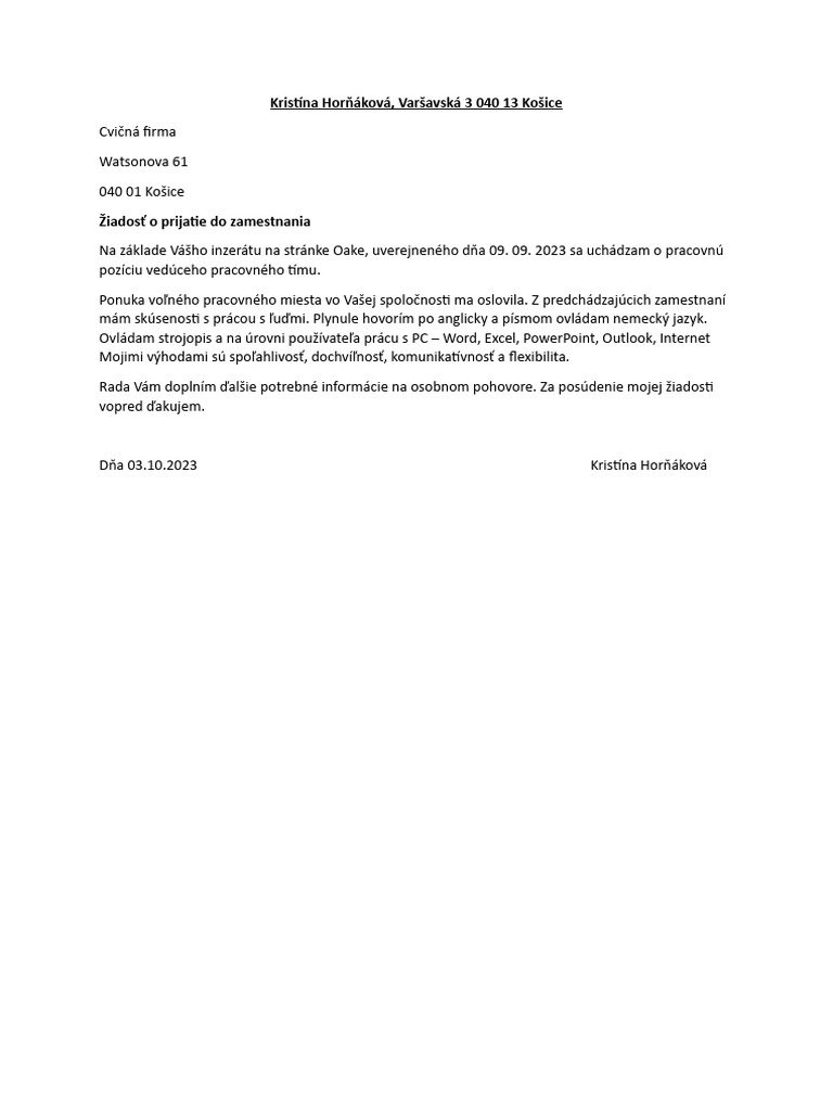 Žiadosť o Prijatie Do Zamestnania | PDF