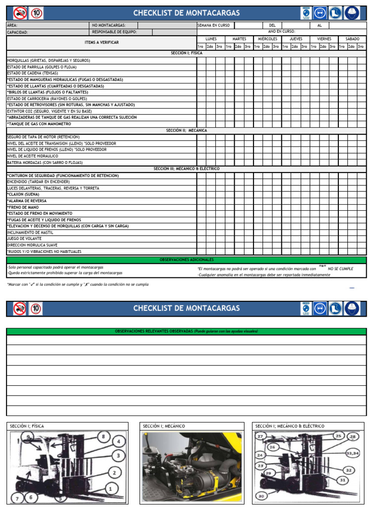 Checklist de Seguridad para Montacargas | PDF | Máquina elevadora ...