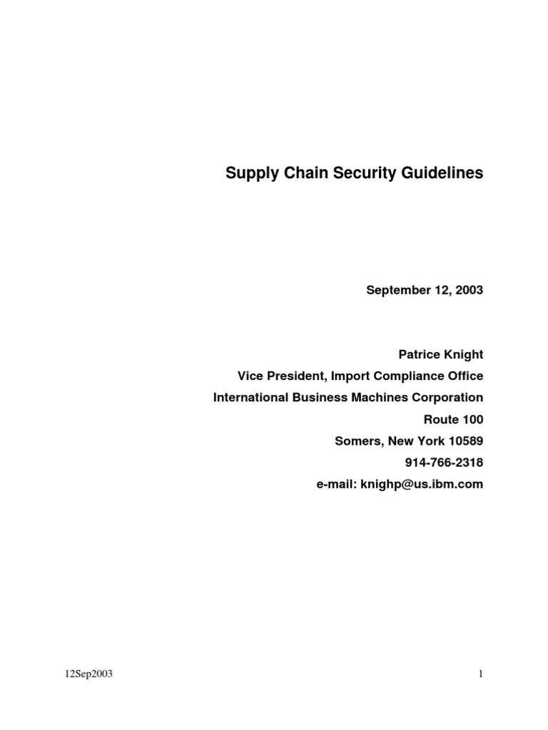 Supply Chain Security Guidelines: September 12, 2003 | PDF