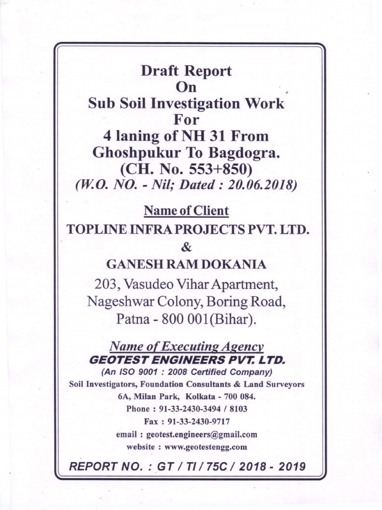 Soil Investigation Report for NH 31 | PDF | Deep Foundation | Natural ...