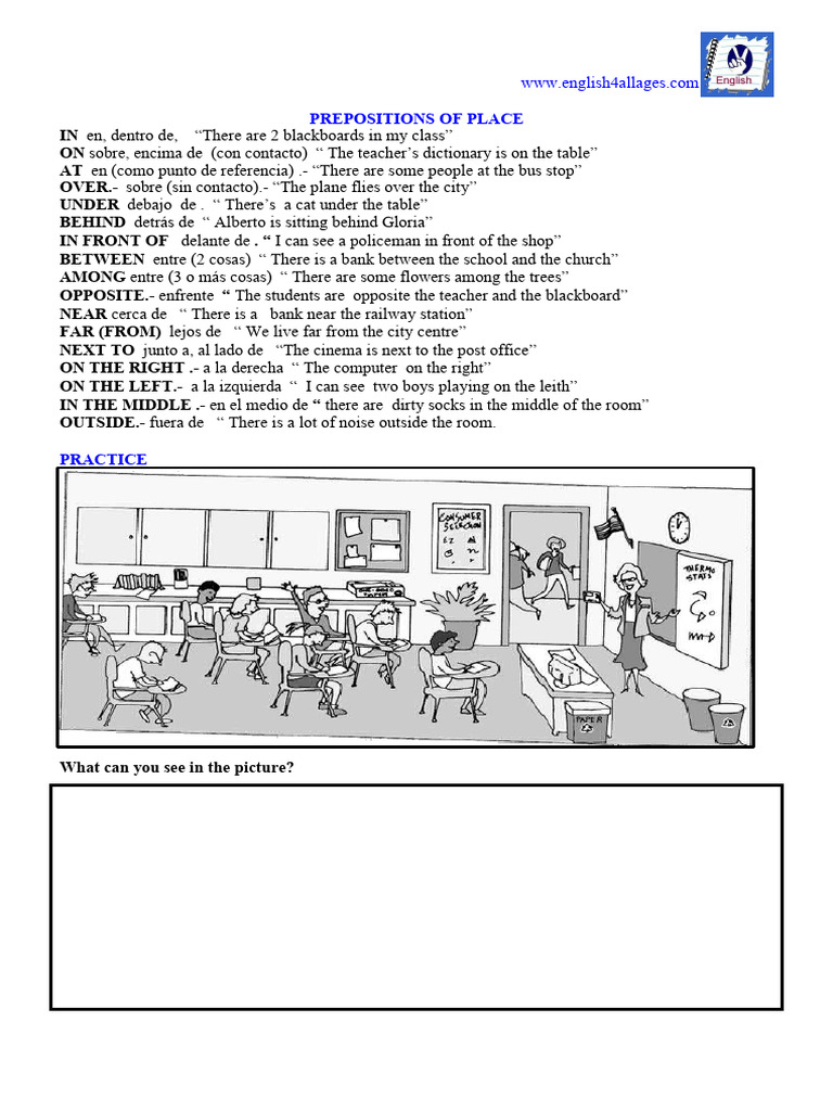 Prepositions of Place Guide | PDF