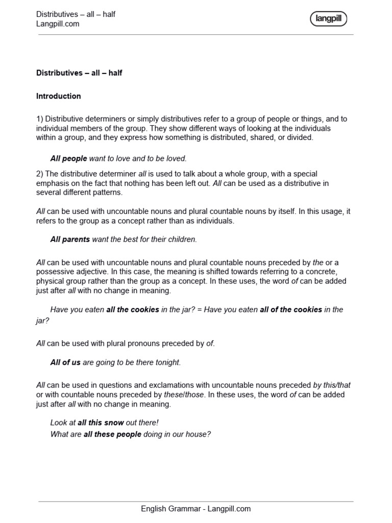 Understanding Distributive Determiners | PDF | Noun | Plural