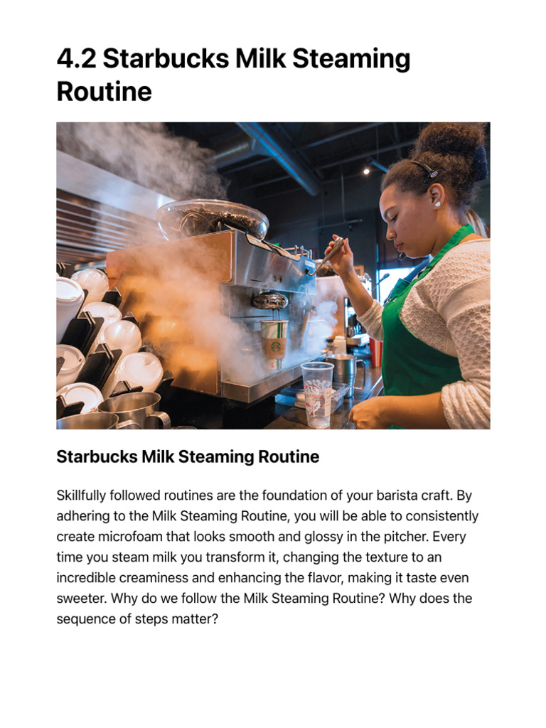 Starbucks Milk Steaming Routine Guide | PDF | Drink | Food And Drink