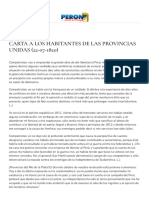 PERON ... Vence Al Tiempo - Carta A Los Habitantes de Las Provincias Unidas (22-07-1820)