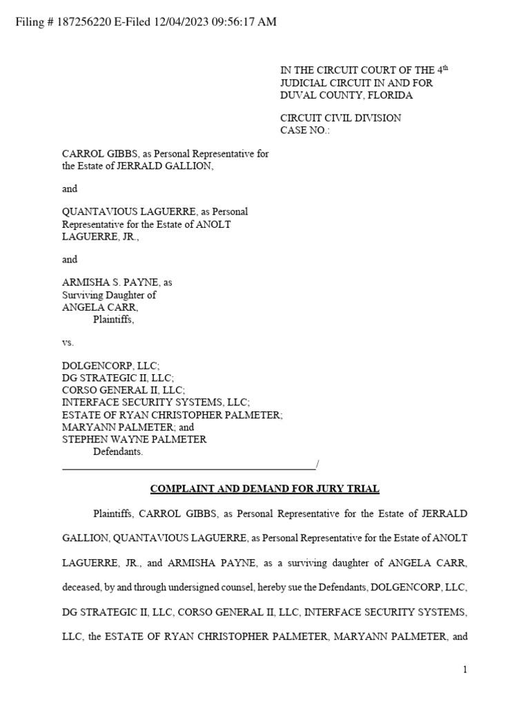 JAX Mass Shooting - Complaint and Demand For Jury Trial | PDF ...