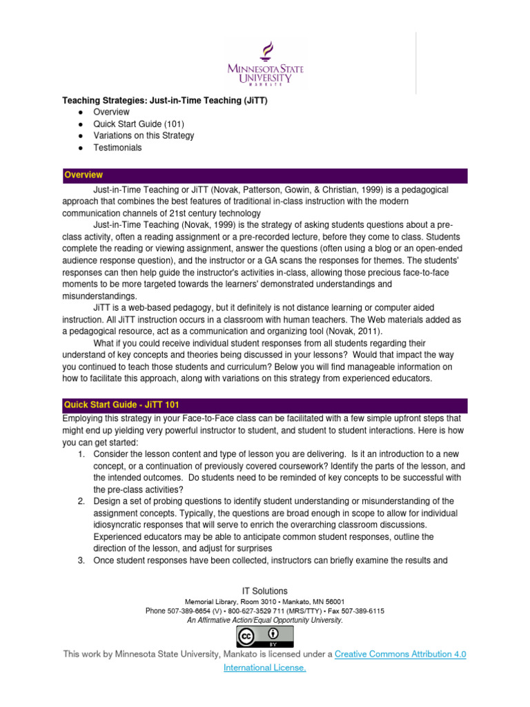 Teaching Strategies - Just-in-Time Teaching (JiTT) | PDF | Pedagogy ...