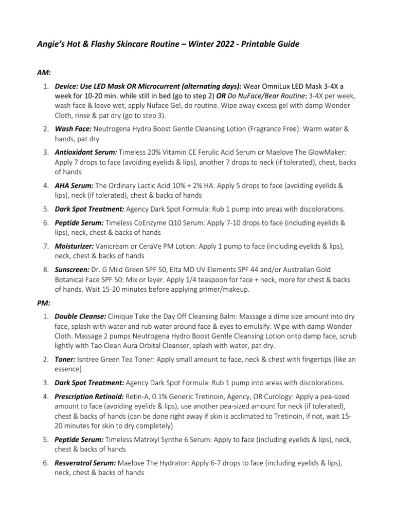 Current Skincare Routine - Winter 2022 Printable Version | PDF | Skin ...