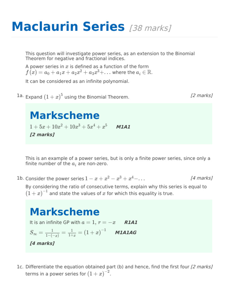 Maclaurin Serieskey Pdf Power Series Mathematical Relations