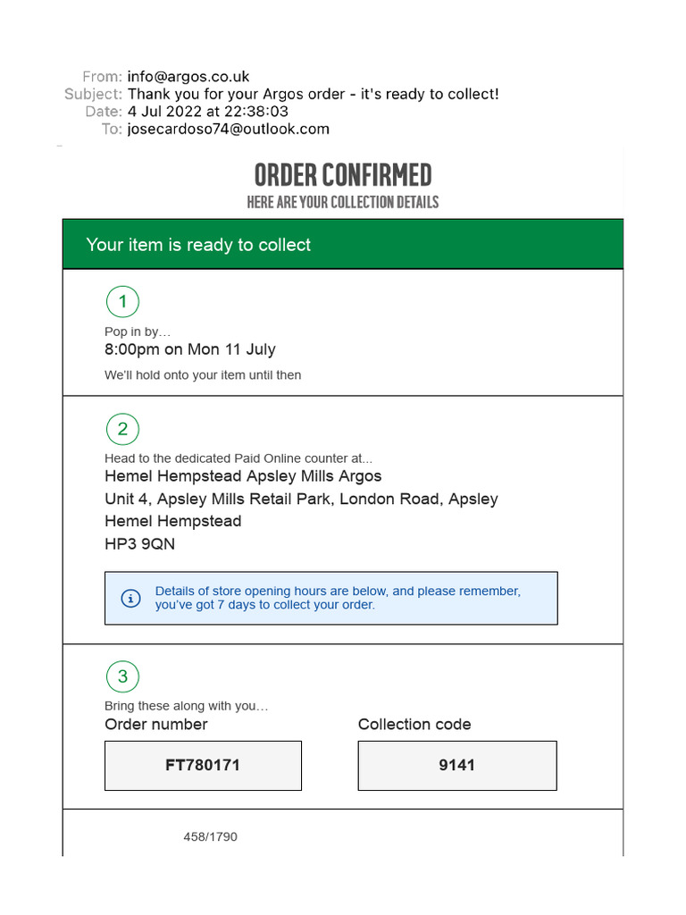 Thank You For Your Argos Order It's Ready To Collect! Download Free