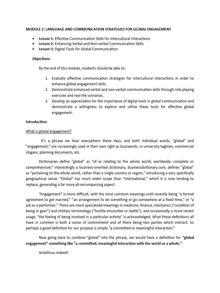 Module 2 Language and Communication Strategies For Global Engagement ...
