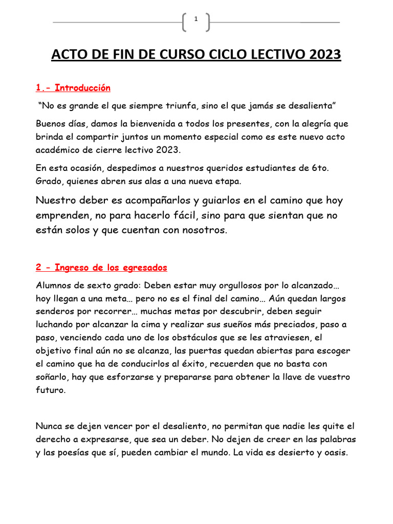 Palabras de Cierre del Ciclo Escolar 2023 | PDF | Estudios de idiomas ...