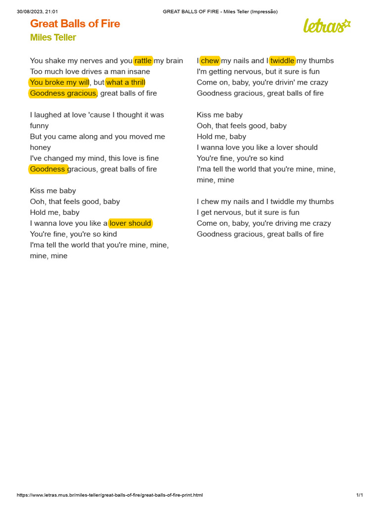 GREAT BALLS OF FIRE Miles Teller (Impressão) PDF