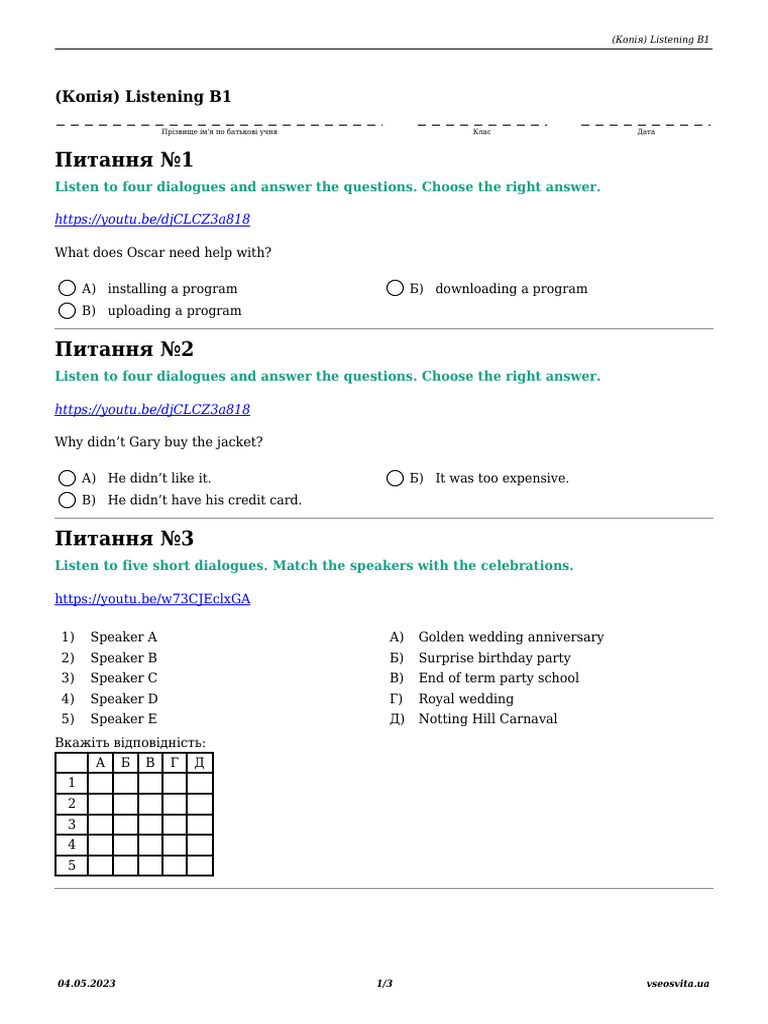 B1 Listening Practice Exercises | PDF | Observances | Traditions