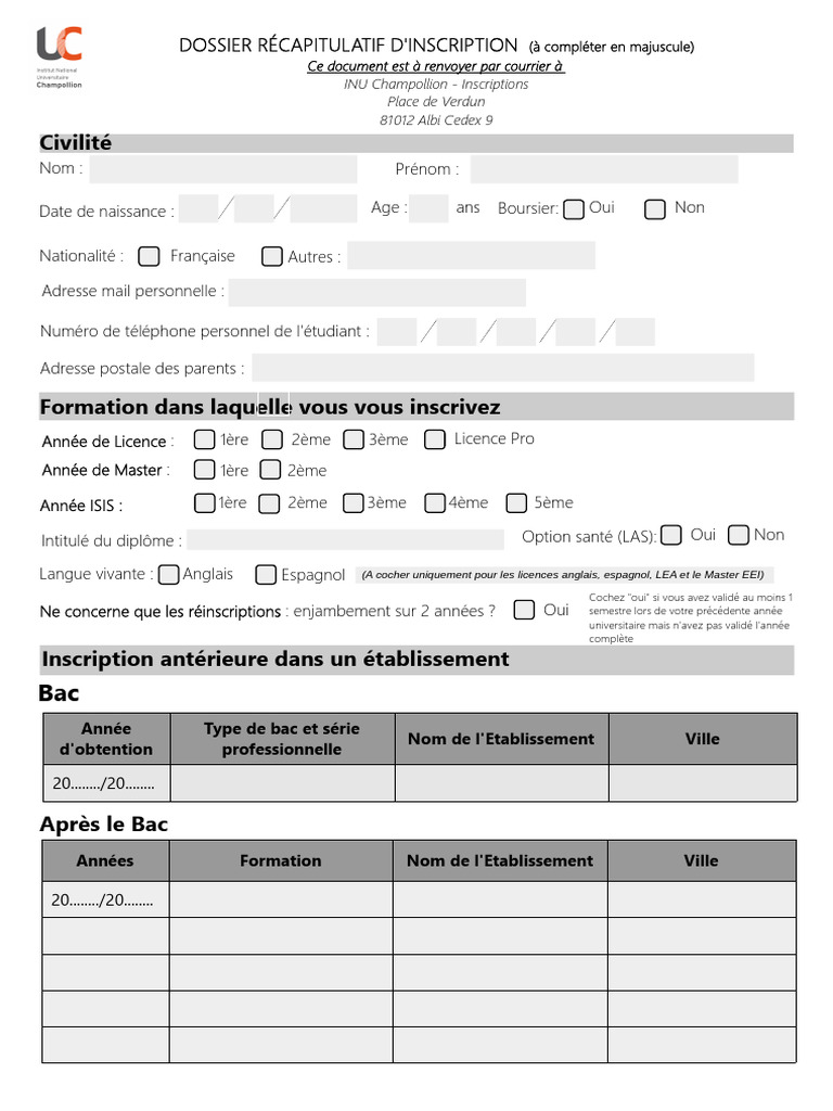 Dossier Recapitulatif Dinscription | PDF
