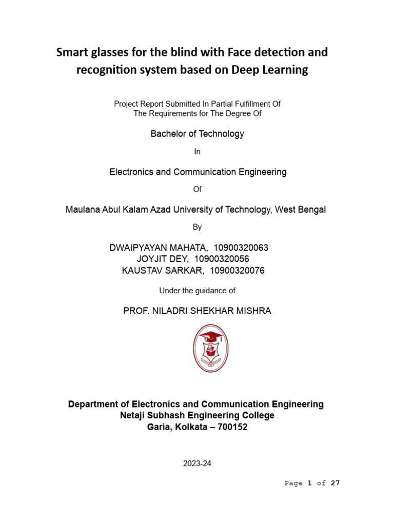 Smart Glasses for Blind with Face Detection | PDF | Deep Learning ...