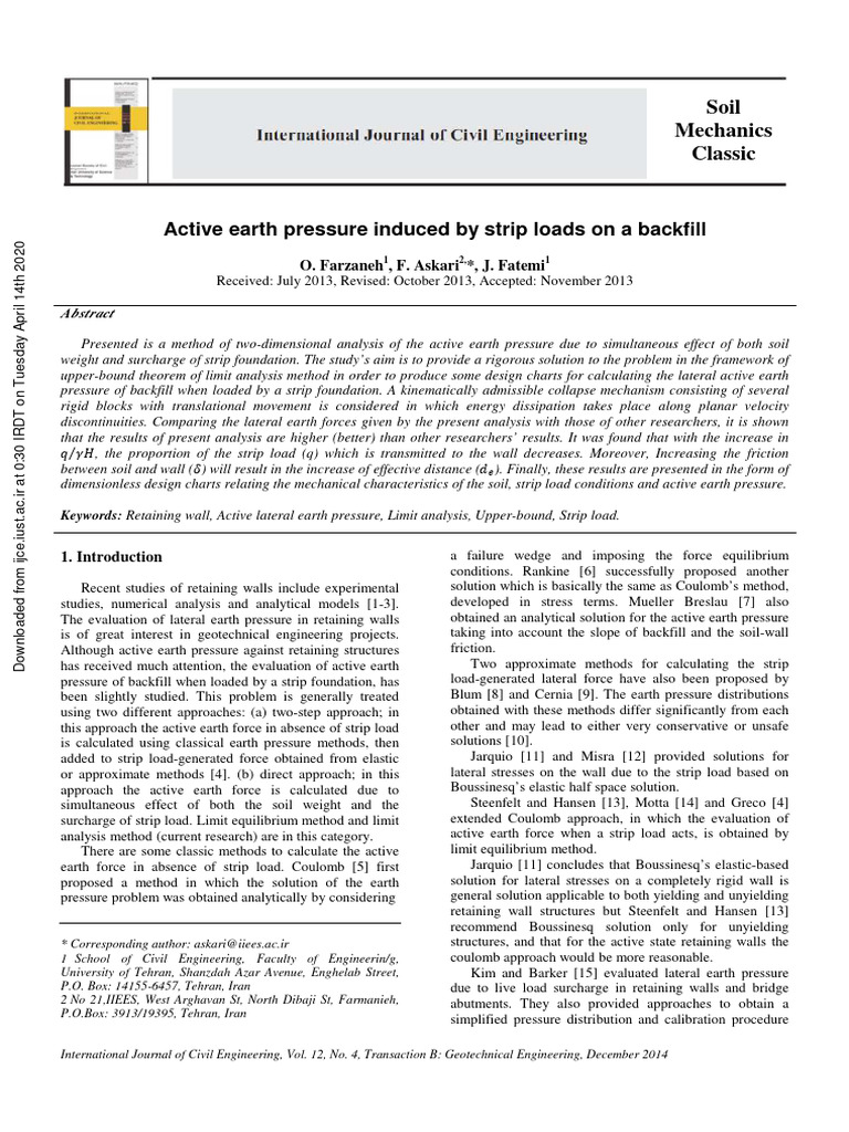 Active Earth Pressure Ret Walls | PDF | Force | Stress (Mechanics)