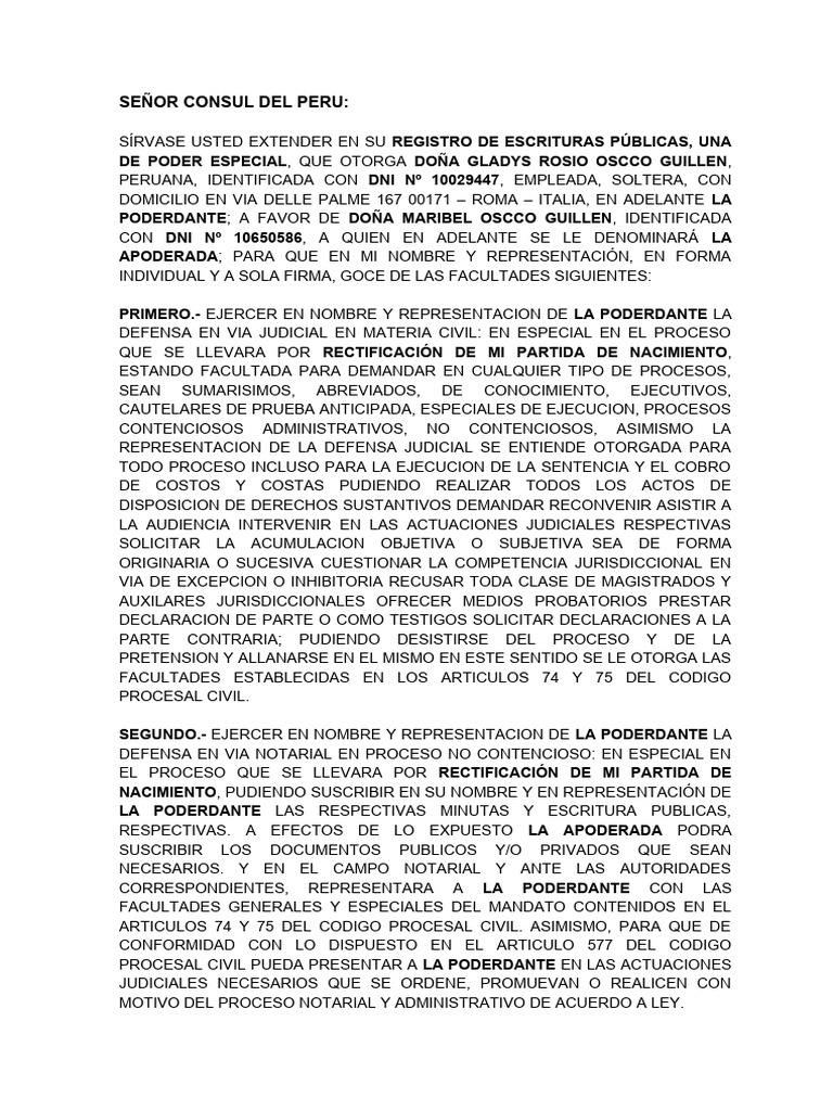 Poder Consular Maribel Oscco | Descargar gratis PDF | Ley procesal ...