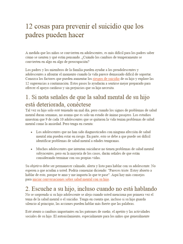 12 Cosas para Prevenir El Suicidio Que Los Padres Pueden Hacer ...