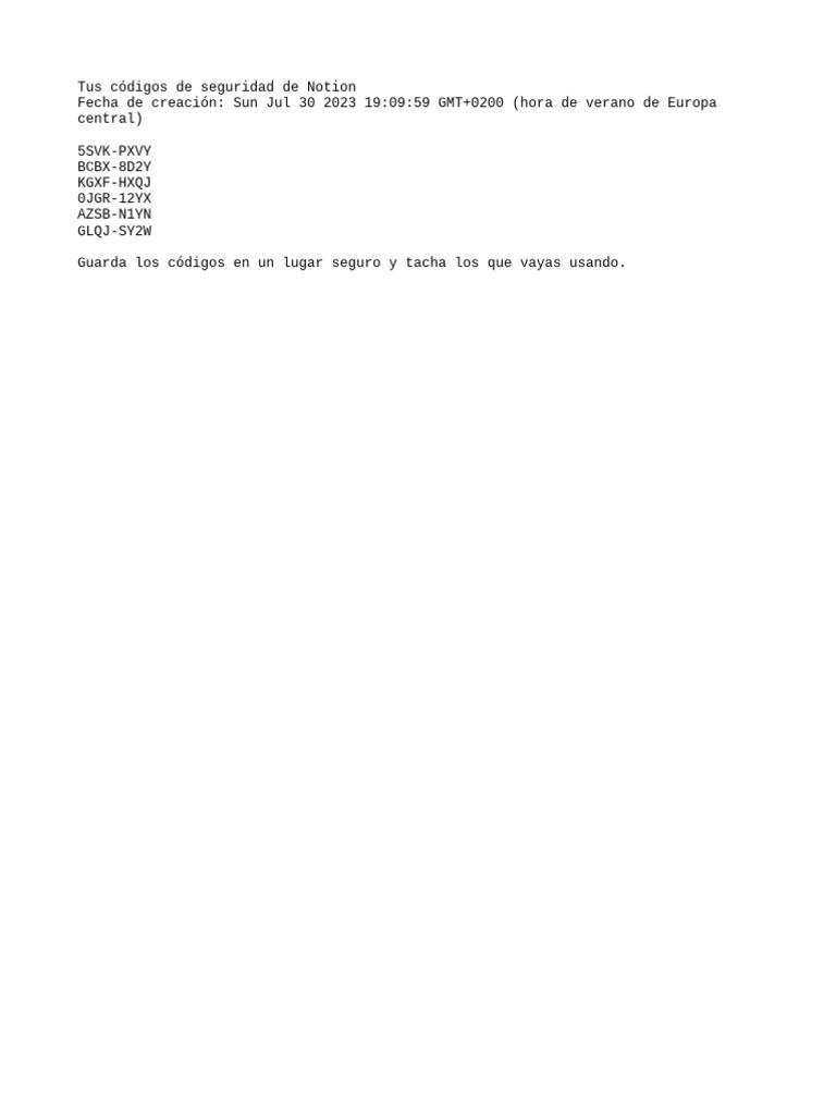 Notion backup codes pdf