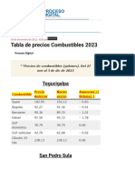 Tabla de Precios Combustibles 2023 - Proceso Digital