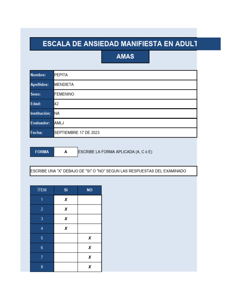 Escala de Ansiedad en Adultos AMAS | PDF