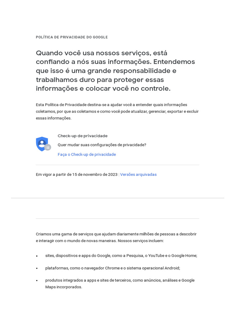 Google Privacy Policy PT-BR BR | PDF | Aplicativo para celular ...