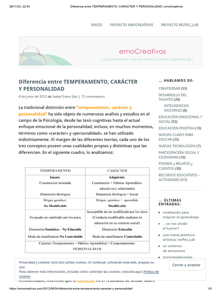 Diferencias entre temperamento y carácter | PDF | Las emociones ...