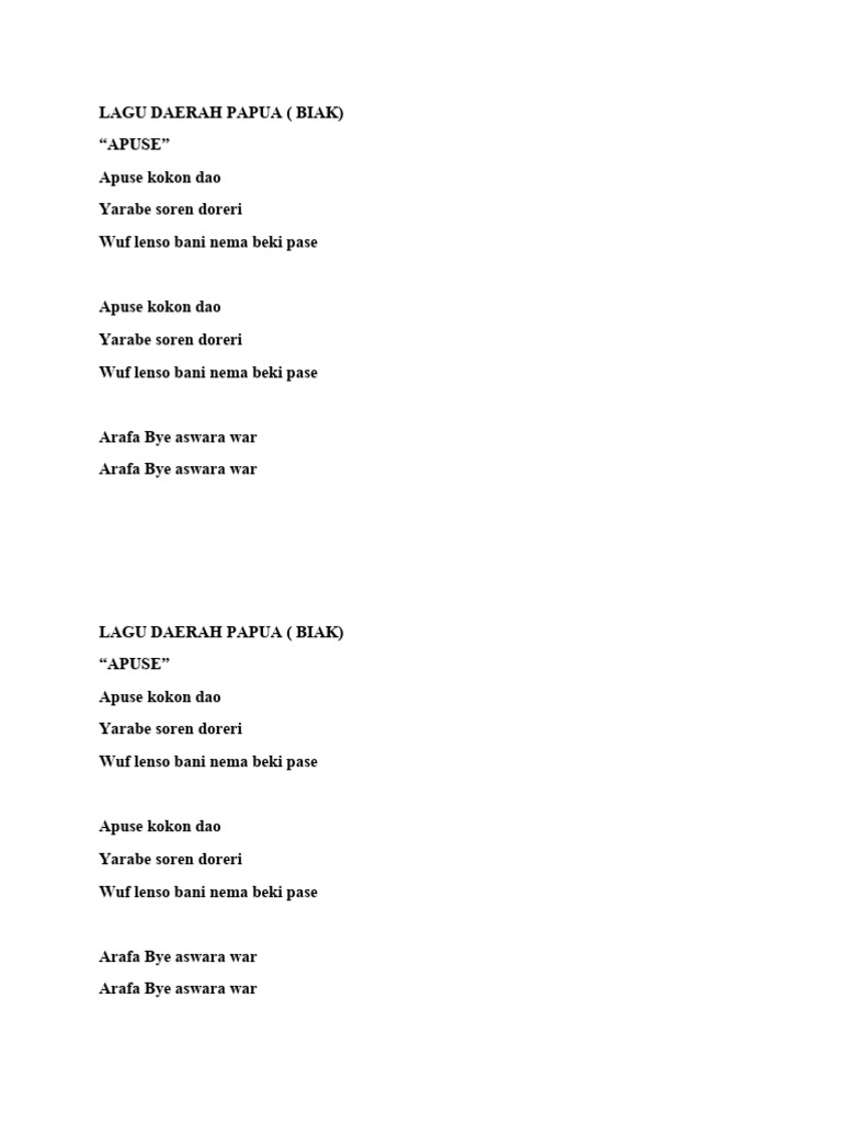 Lagu Daerah Papua Pdf