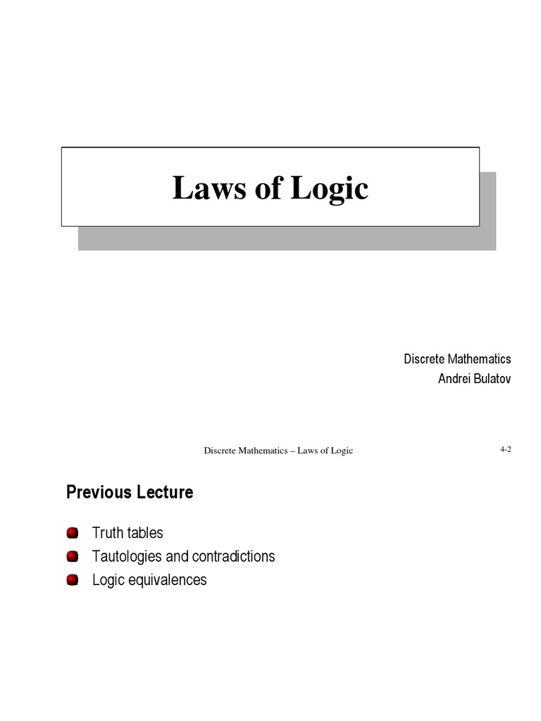 Laws of Logic in Discrete Mathematics | PDF | Boolean Algebra ...