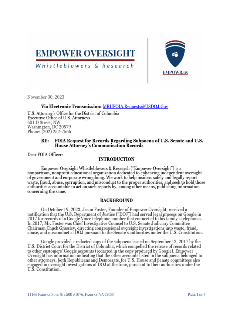FOIA Request on DOJ Subpoena Records | PDF | Freedom Of Information Act ...