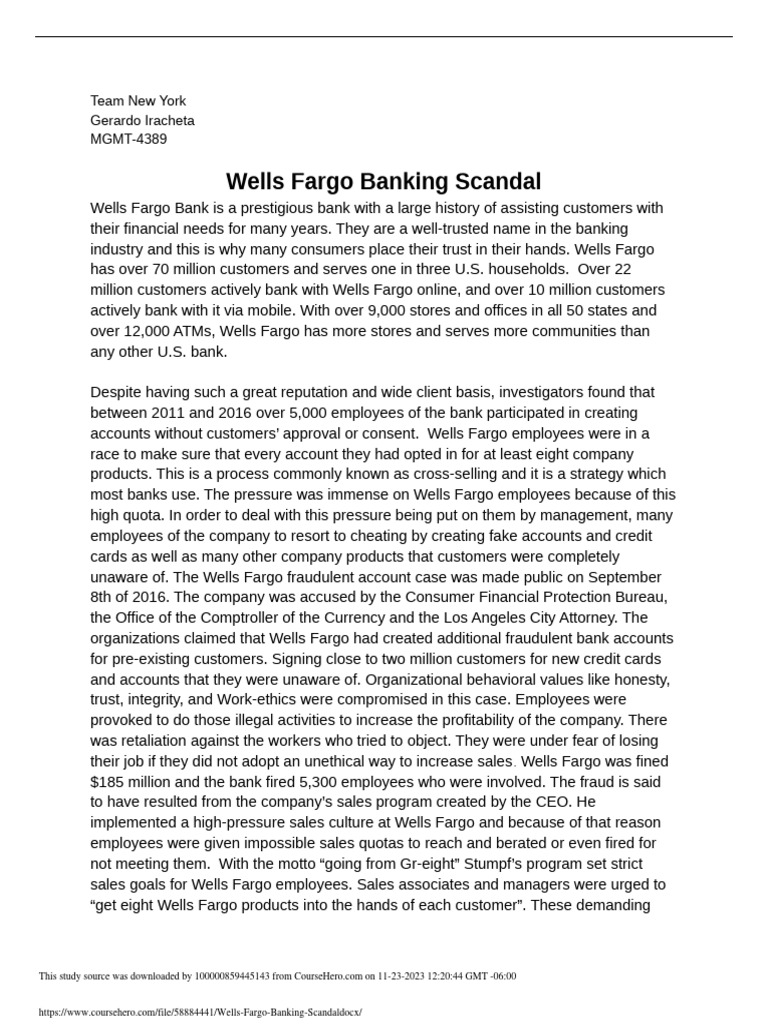 Wells Fargo Banking Scandal | PDF | Wells Fargo | Banks
