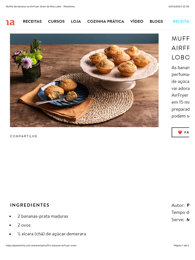 Muffin de Banana Na AirFryer Oven Da Rita Lobo Panelinha PDF Chá