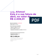 Olá, Afonso! Esta É A Sua Fatura de Abril, No Valor de R$ 2.406,01