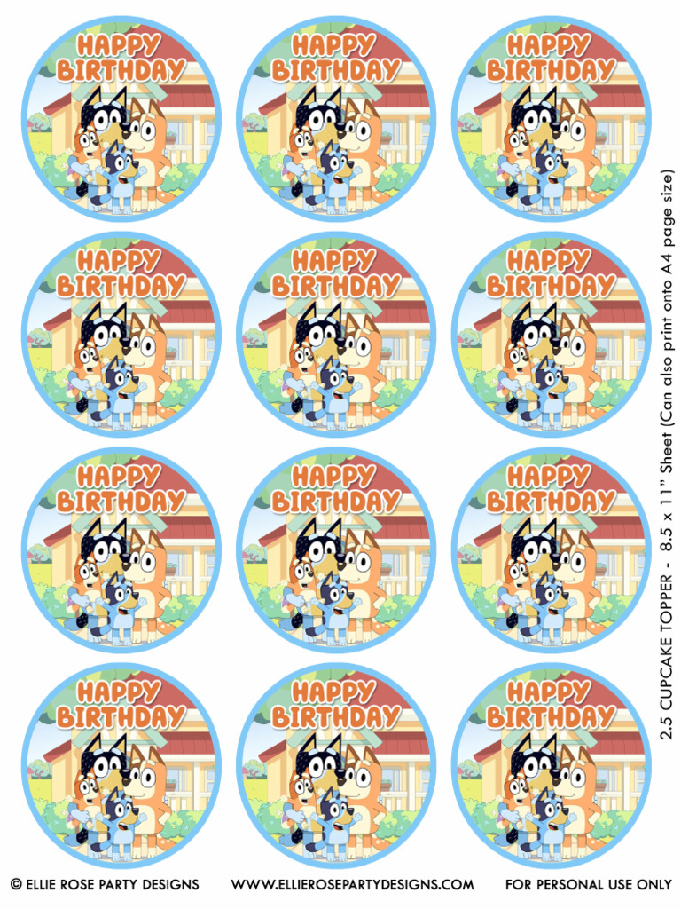 Bluey and Family Cupcake Toppers Printing Template | PDF