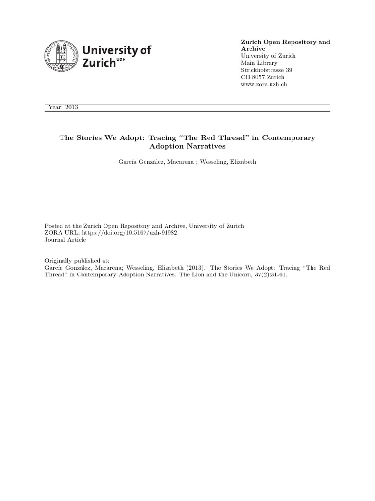 Adoption Narratives: Red Thread Analysis | PDF | Adoption | Fairy Tales