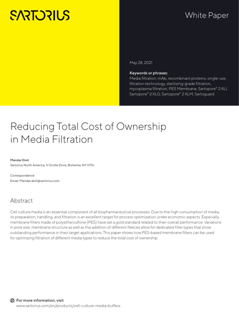 Reducing Total Cost of Ownership in Media Filtration PDF Filtration