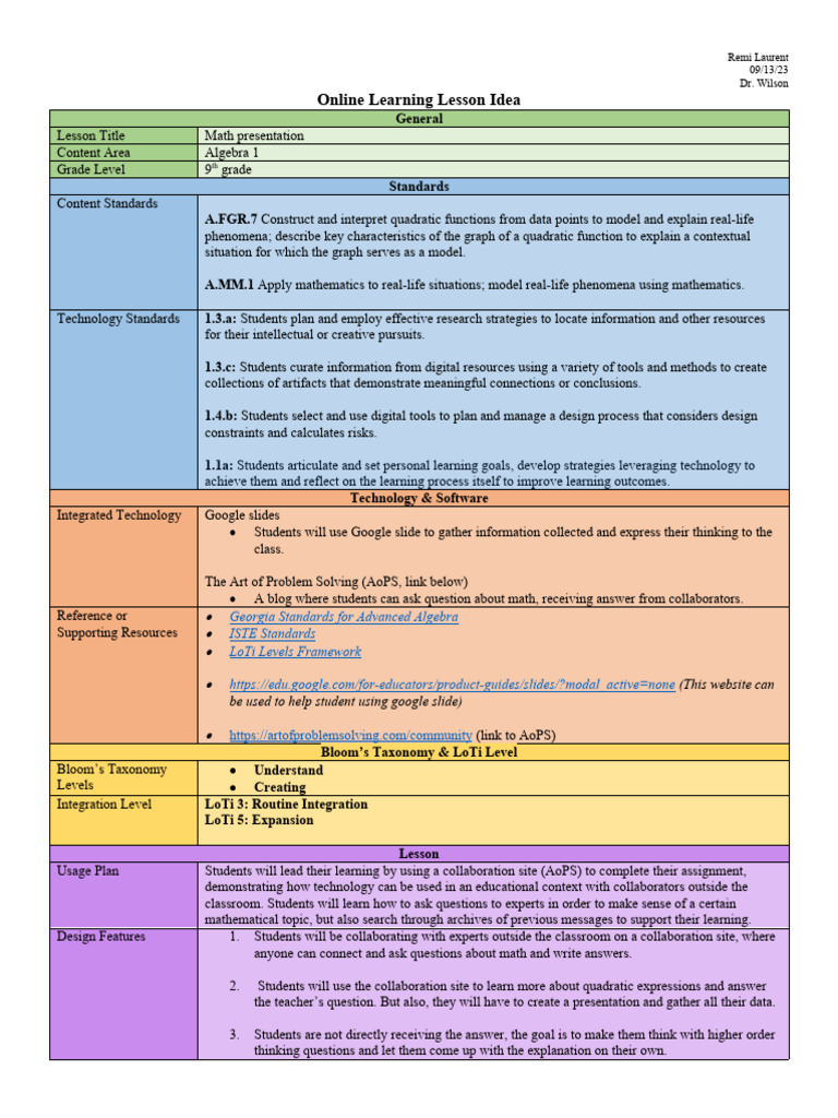 Online Learning Lesson Idea Remi Laurent | PDF | Mathematics ...