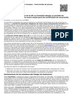 Certificado COVID Digital de La UE La Comisi N Adopta Un Per Odo de Aceptaci N Obligatorio de Nueve Meses para Los Certificados de Vacunaci N