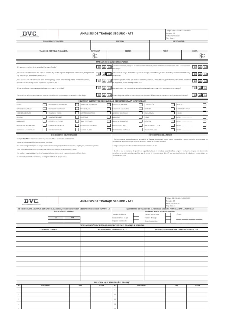 Llenado del Formato ATS en Seguridad | PDF
