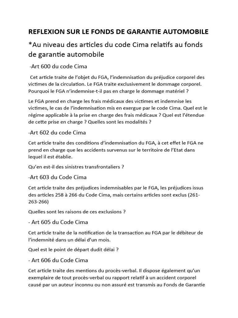 Réflexion sur le FGA et l'indemnisation | PDF | Assurance | État