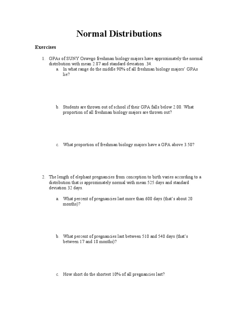 Normal Distributions Practice | PDF | Science & Mathematics