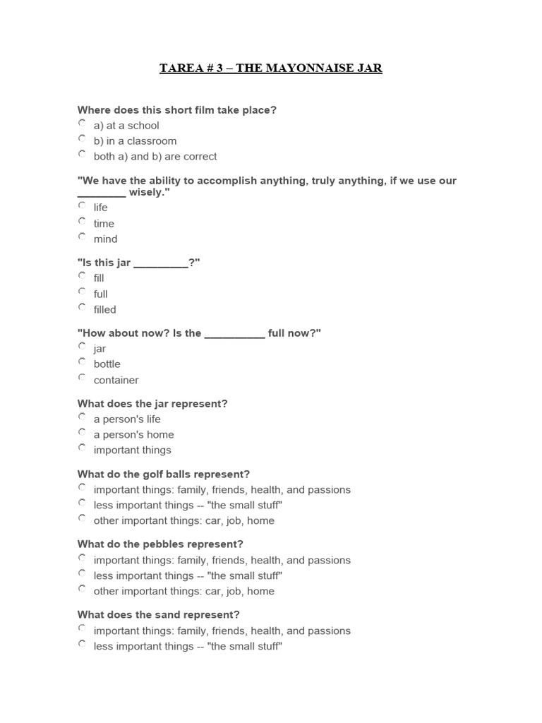 Tarea 3 The Mayonnaise Jar PDF