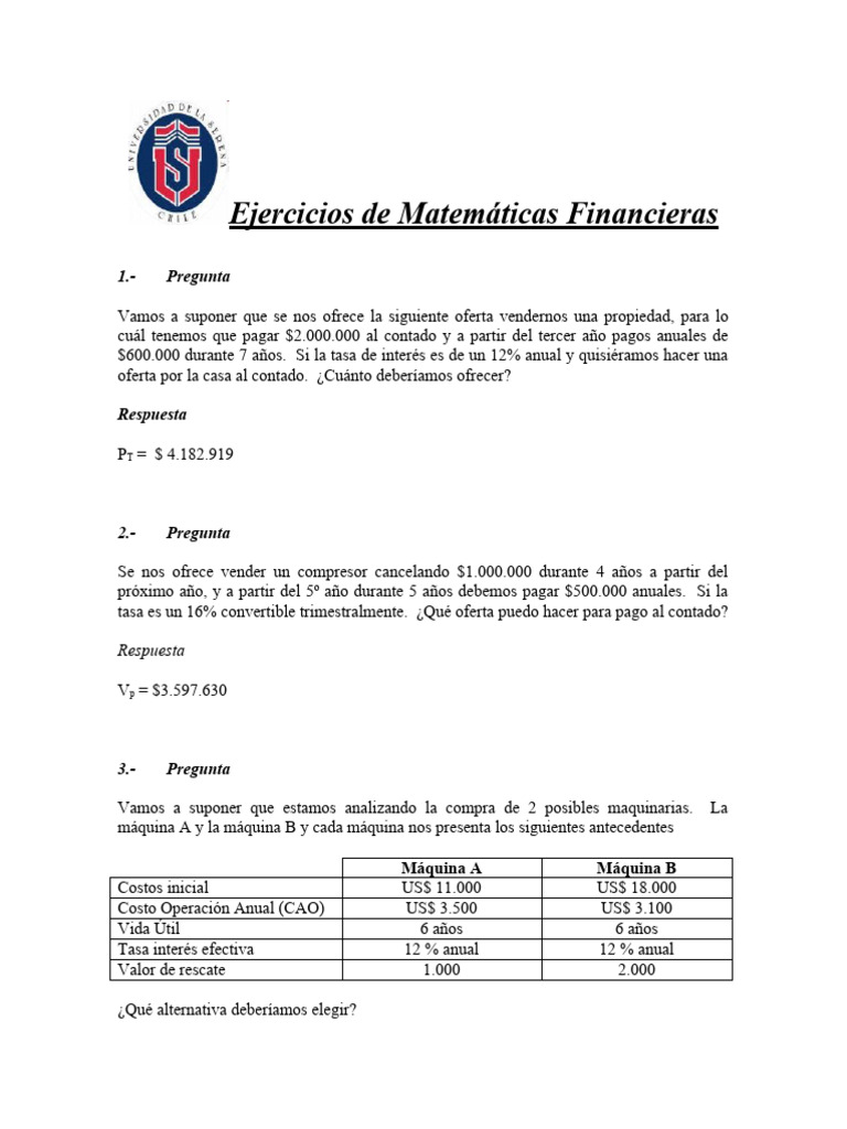Ejercicios de Matemáticas Financieras | PDF | Interés | Tasas de interés