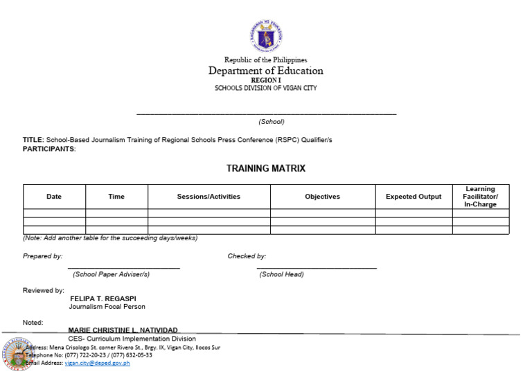 Rspc Qualifiers School Based Training Pdf