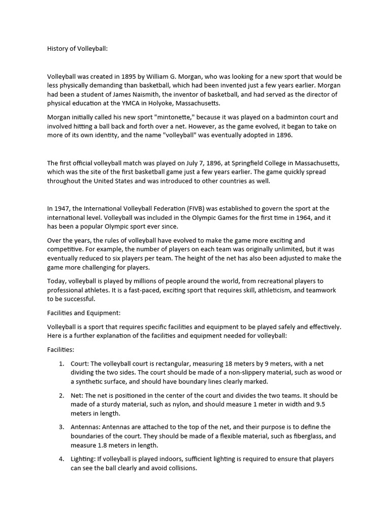 History Of Volleyball Pdf Volleyball Sports
