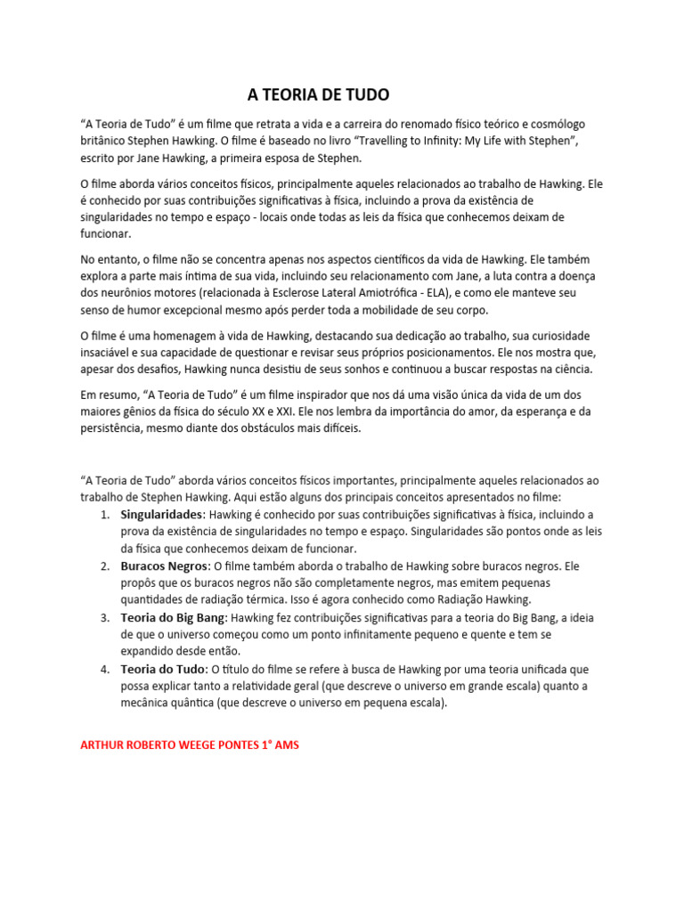 A Teoria de Tudo | PDF | Stephen Hawking | Física
