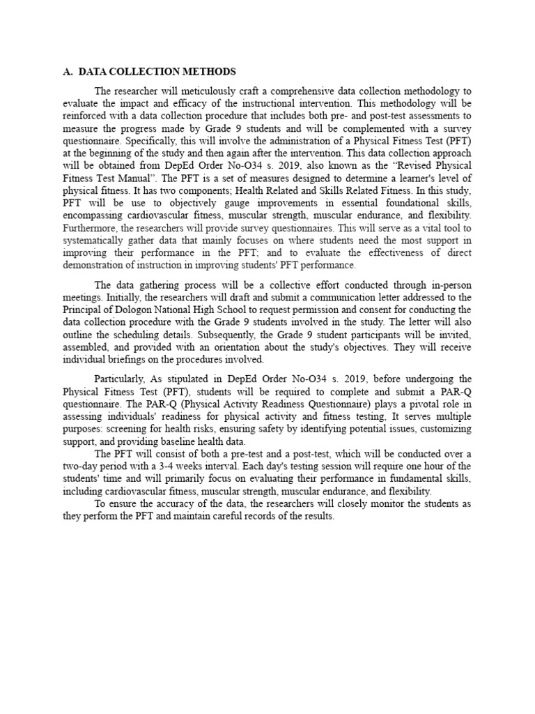DATA COLLECTION METHODS (Revised) PDF Data Collection Physical Fitness
