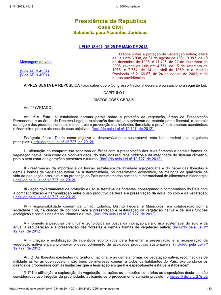 Lei 12.651/2012: Código Florestal Brasileiro | PDF | Enchente | Mangue