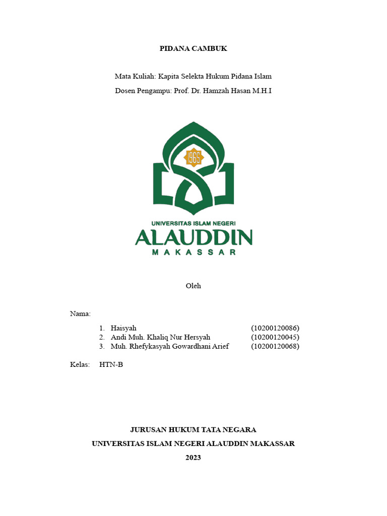Pidana Cambuk dalam Hukum Islam | PDF | Agama & Spiritualitas