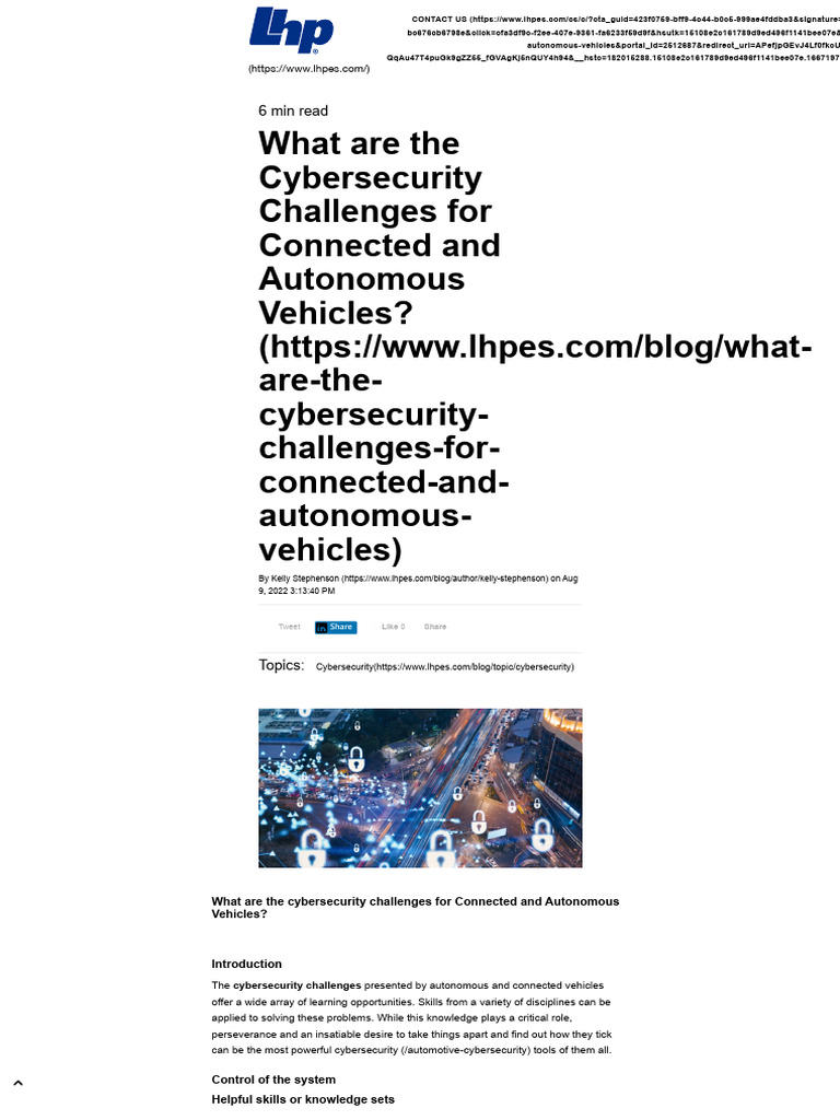 What Are The Cybersecurity Challenges For Connected and Autonomous ...